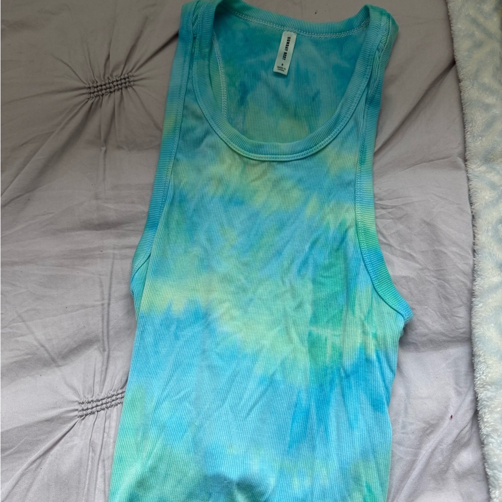 Aritzia Blue and Green Tie-Dye Tank Top